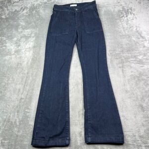 Morrison‎ Trucker Jeans Womens 26 Dark Blue Solid Stretch Flare Patch Pockets